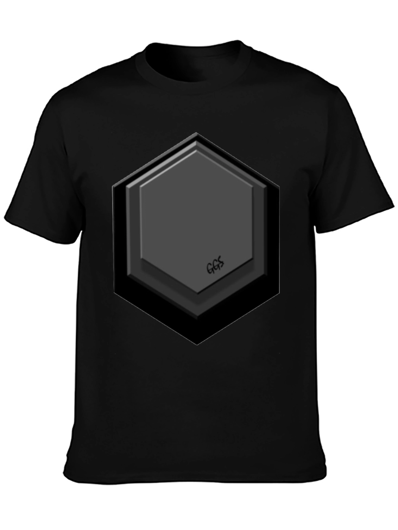 Hexagon Embossed Black T-Shirt - Modern Geometric Design
