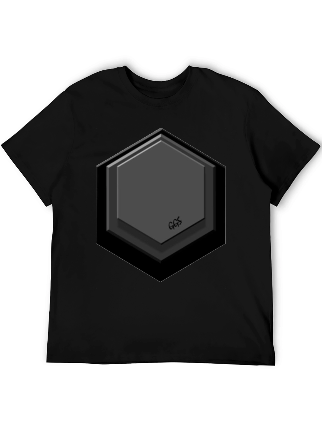 Hexagon Embossed Black T-Shirt - Modern Geometric Design