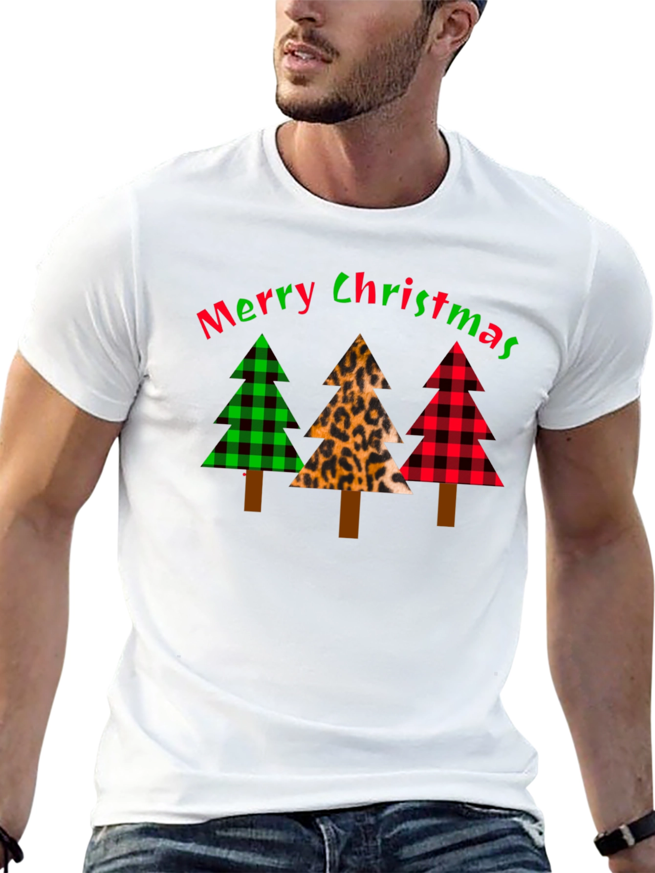 Merry Christmas Tree Pattern T-Shirt