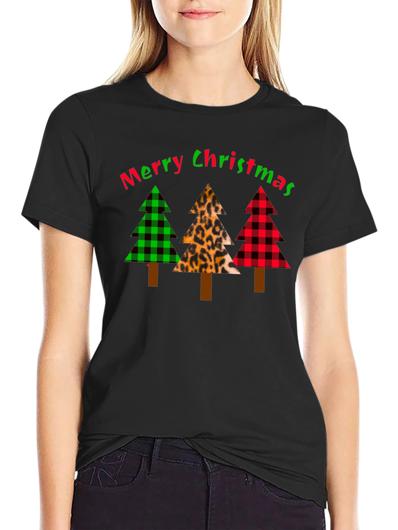 Merry Christmas Tree Pattern T-Shirt
