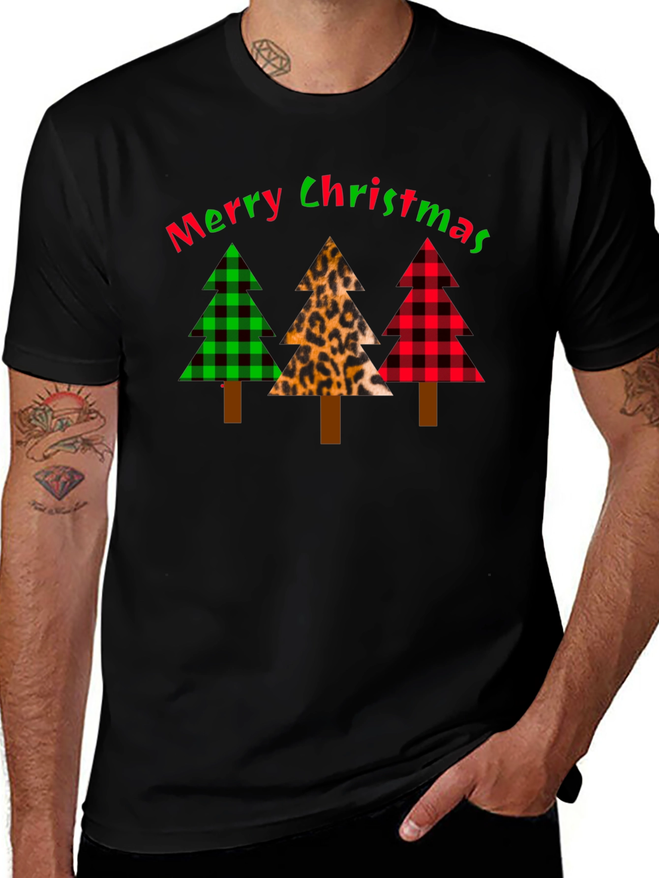 Merry Christmas Tree Pattern T-Shirt