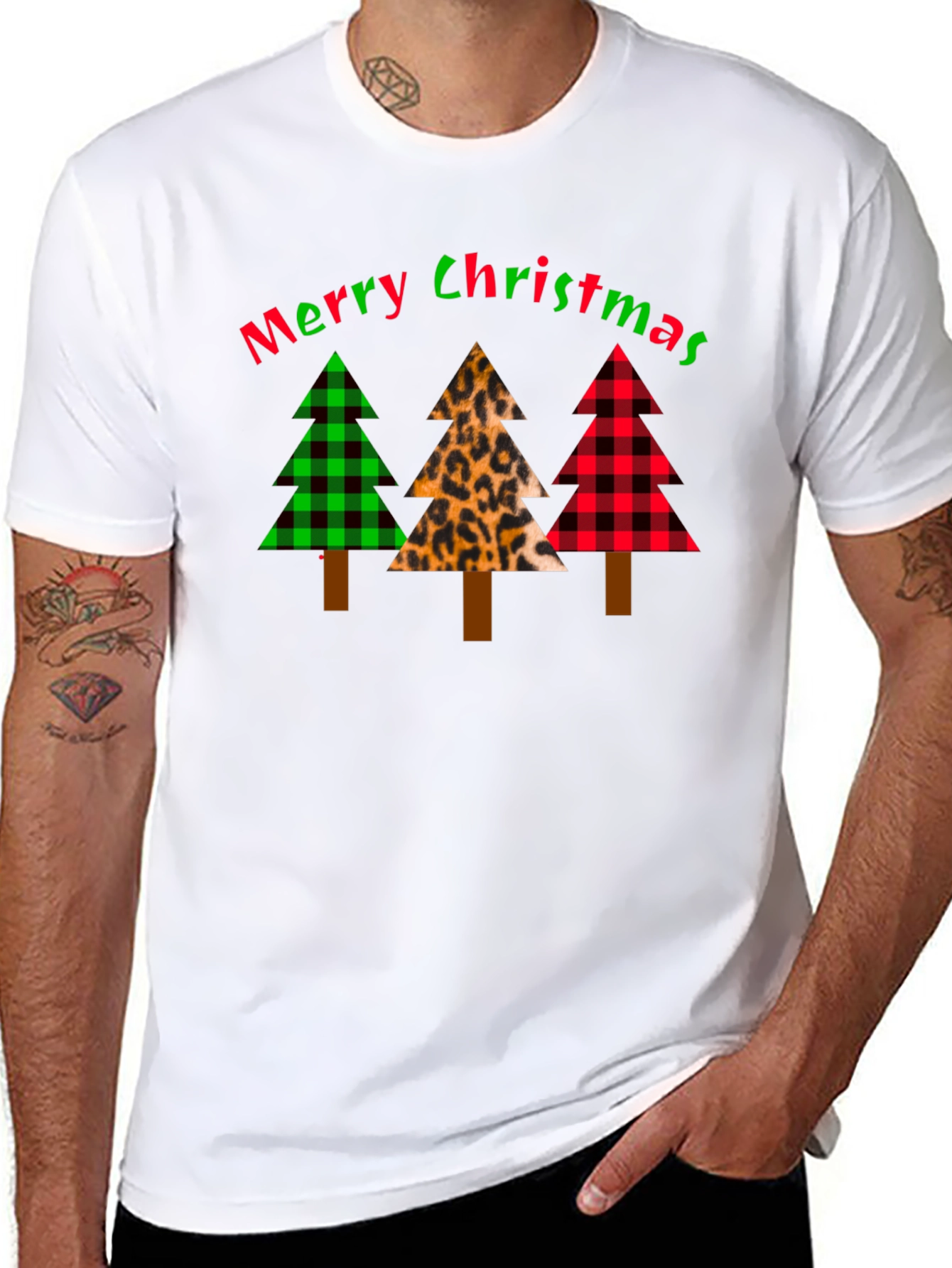 Merry Christmas Tree Pattern T-Shirt