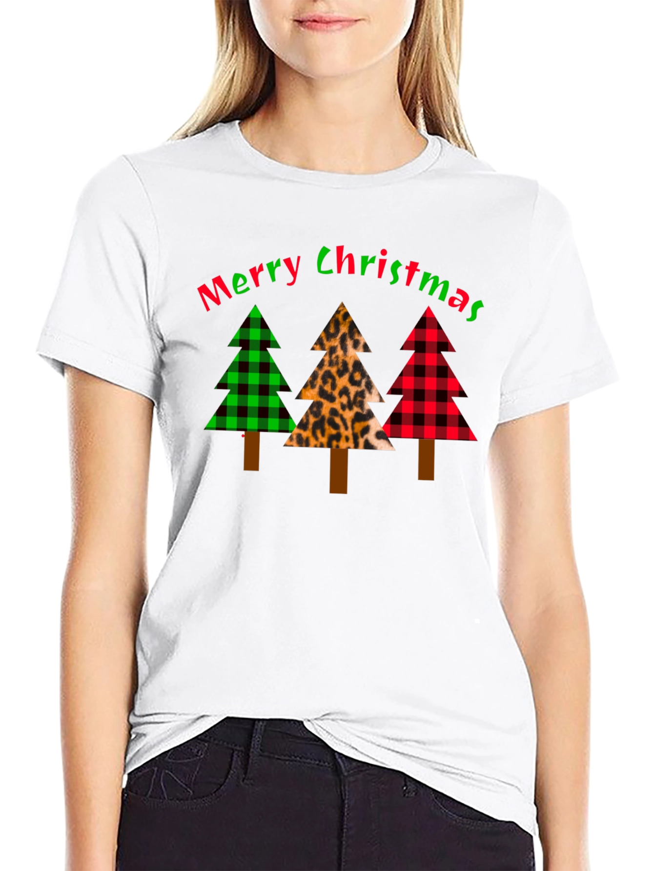 Merry Christmas Tree Pattern T-Shirt