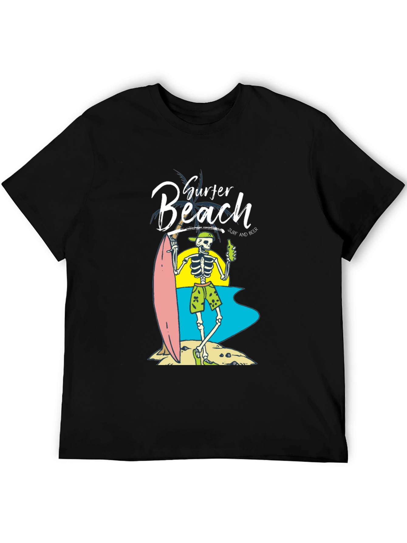 Surfer Beach Skeleton Graphic T-Shirt