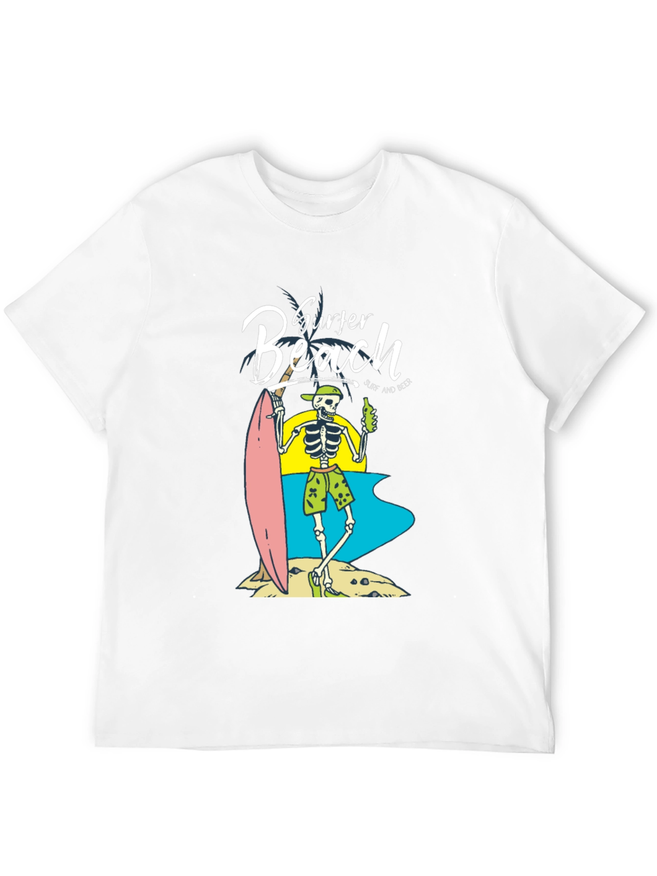Surfer Beach Skeleton Graphic T-Shirt