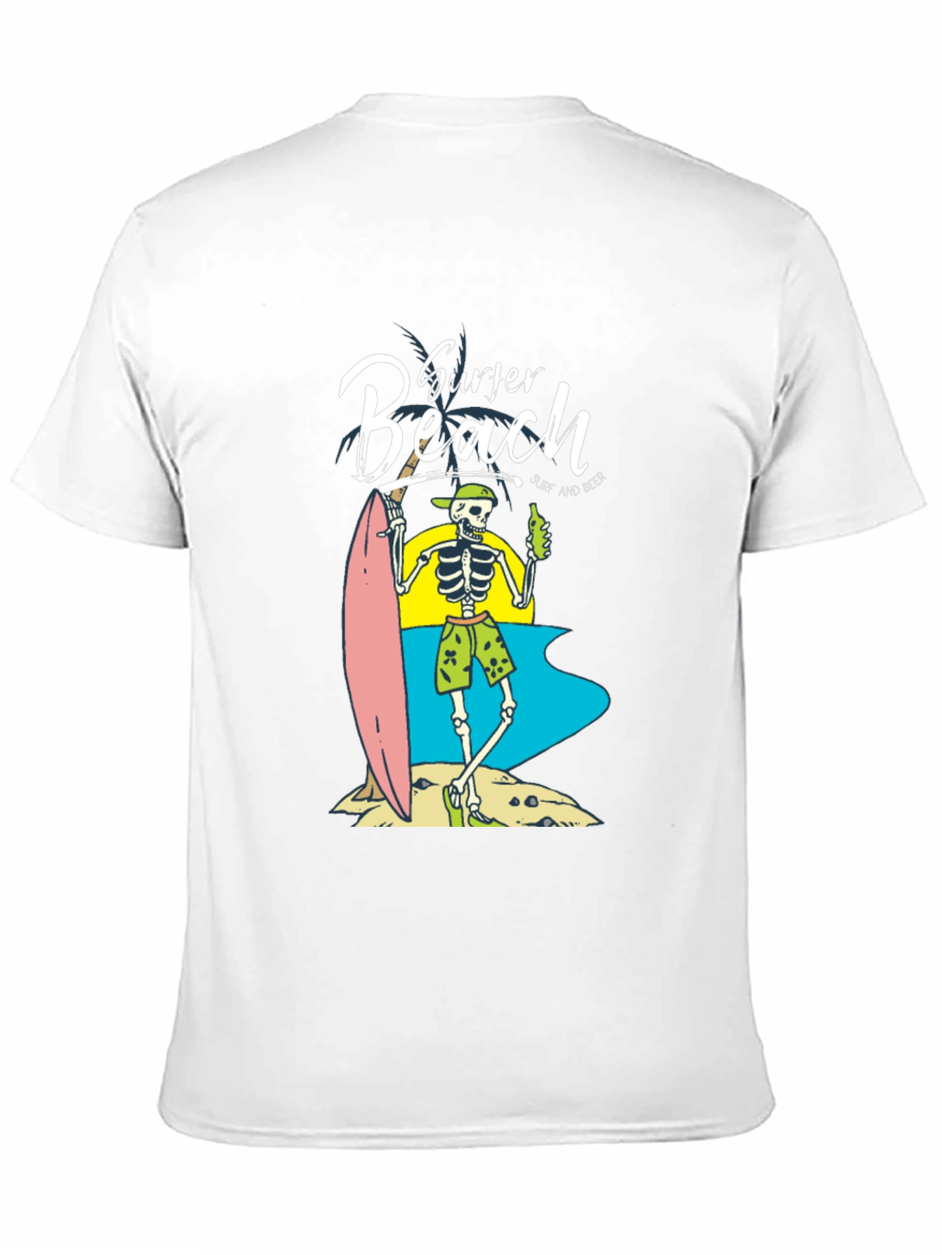 Surfer Beach Skeleton Graphic T-Shirt