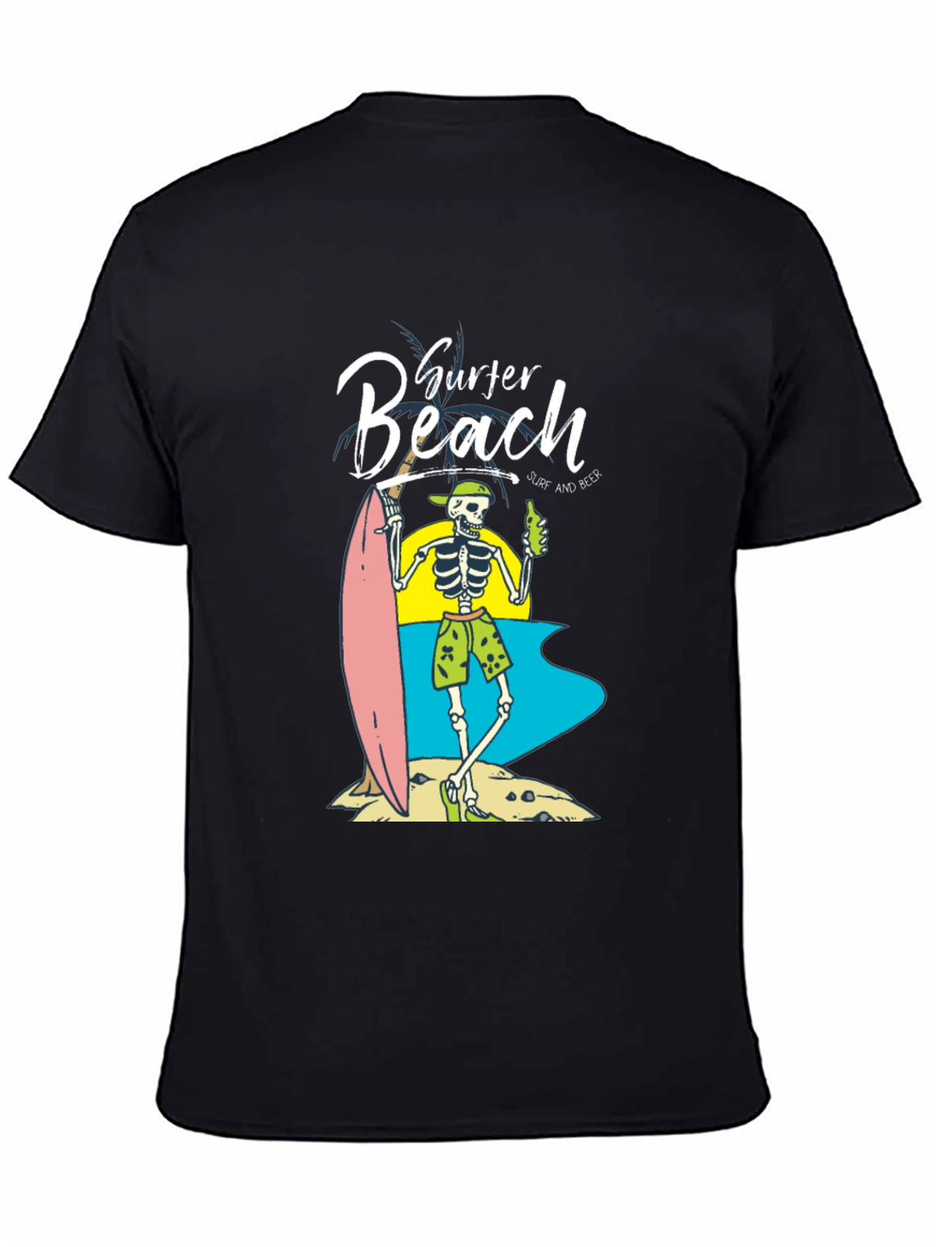 Surfer Beach Skeleton Graphic T-Shirt
