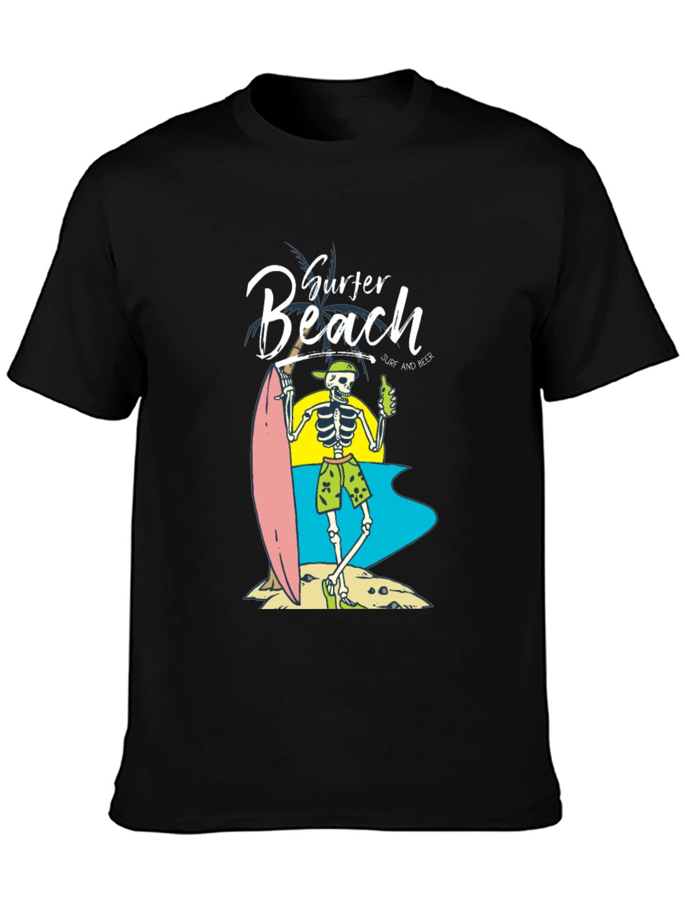 Surfer Beach Skeleton Graphic T-Shirt