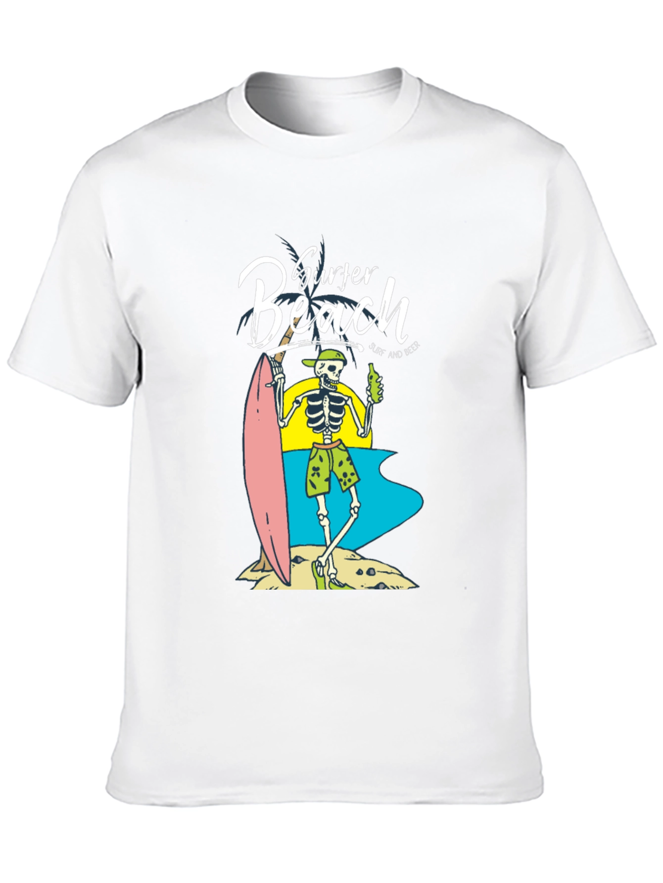 Surfer Beach Skeleton Graphic T-Shirt