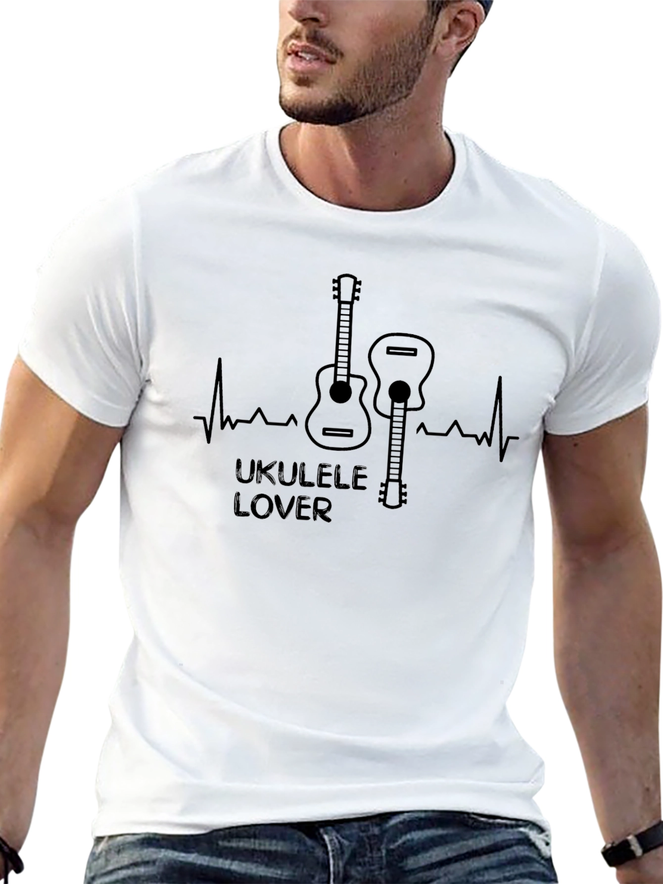Ukulele Lover T-Shirt - Music Heartbeat Tee