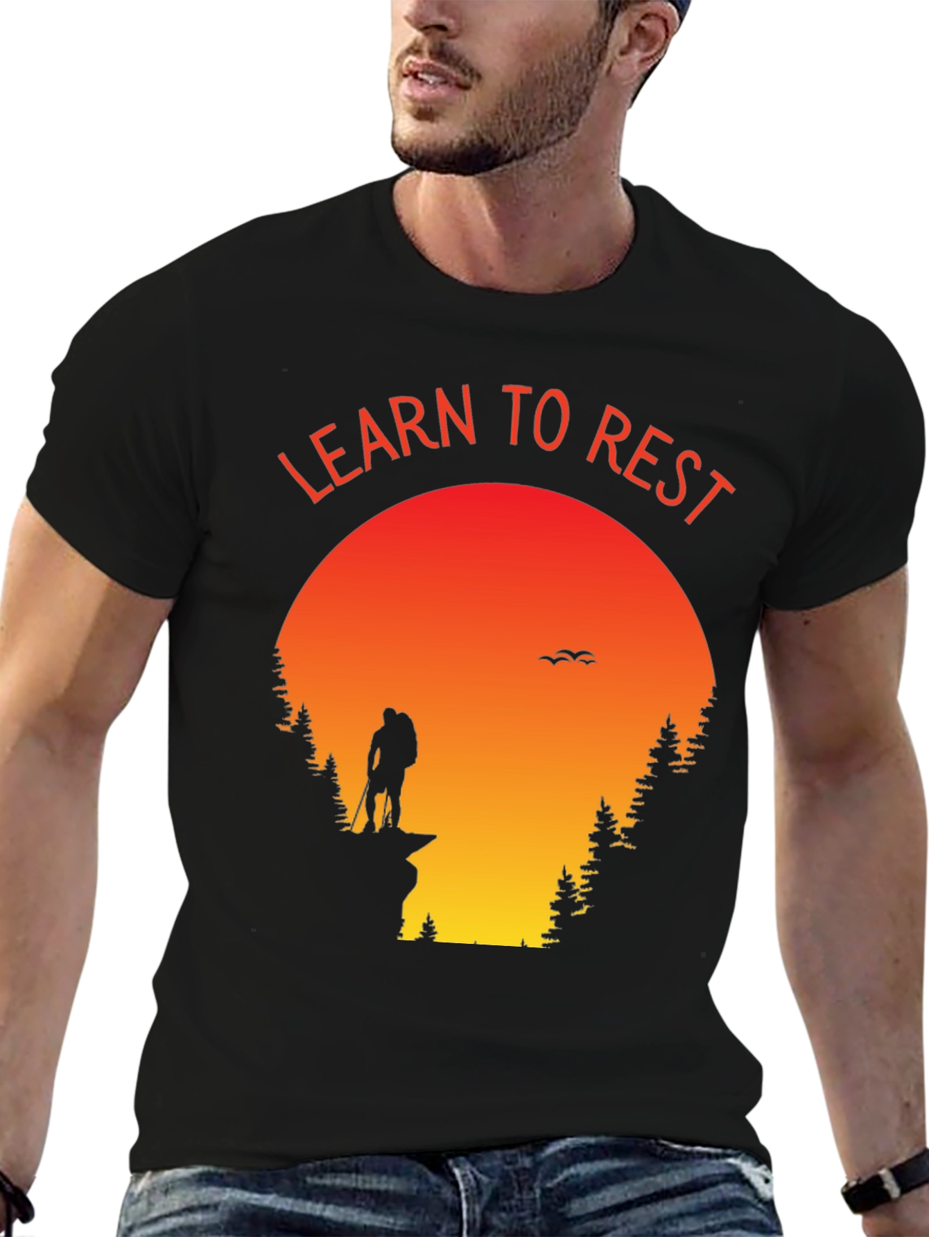 Learn to Rest Hiking T-Shirt - Sunset Silhouette