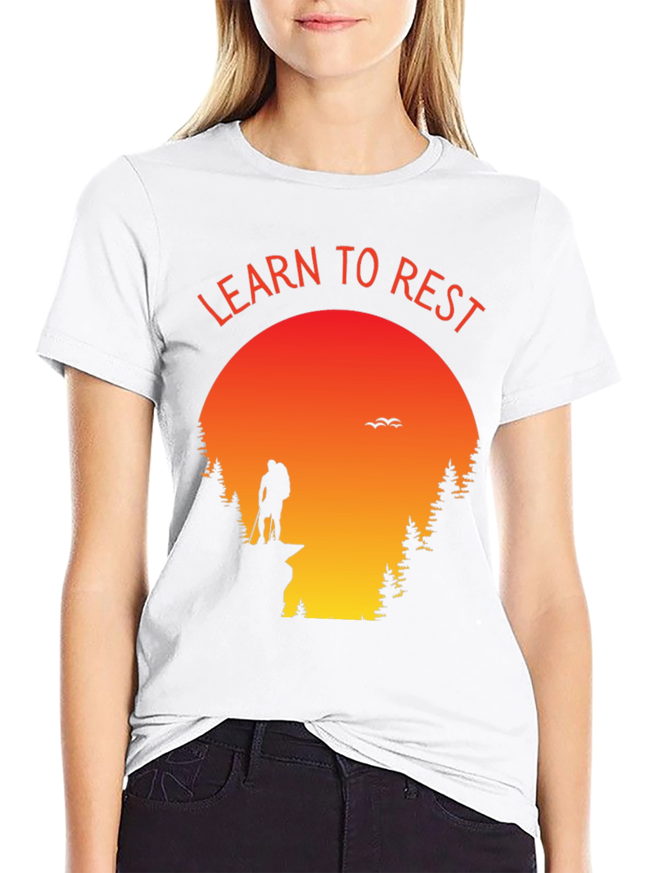 Learn to Rest Hiking T-Shirt - Sunset Silhouette
