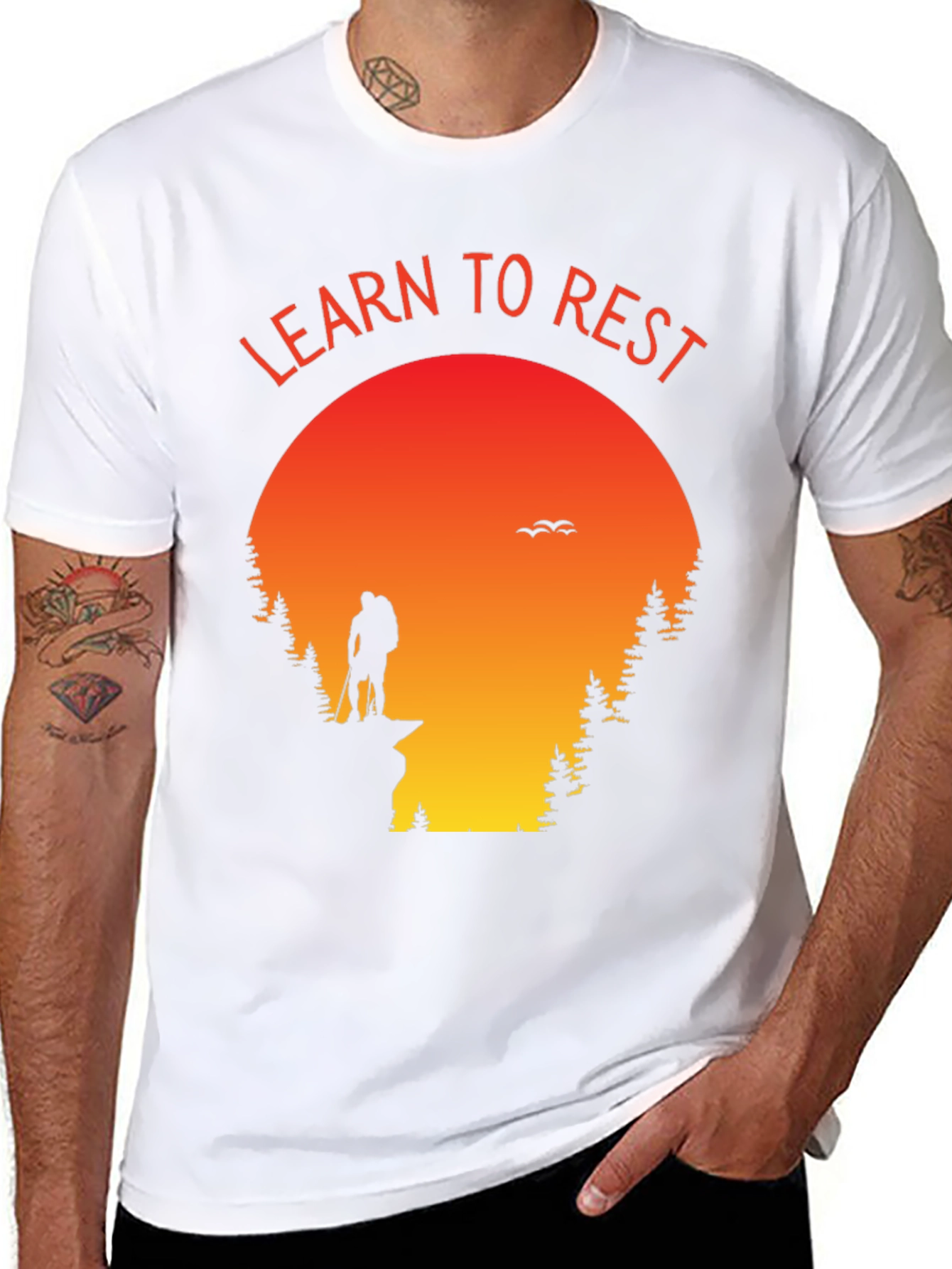 Learn to Rest Hiking T-Shirt - Sunset Silhouette