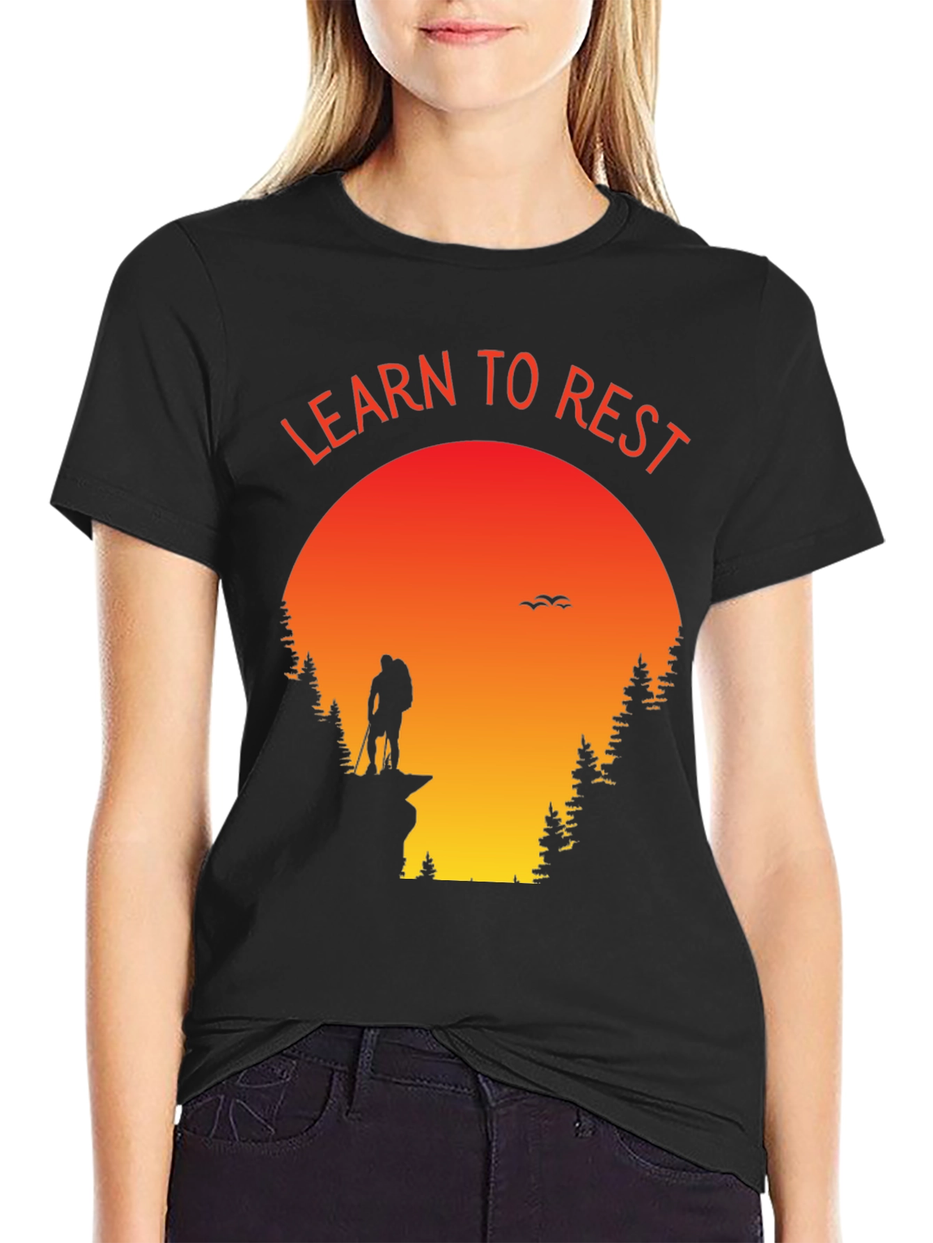 Learn to Rest Hiking T-Shirt - Sunset Silhouette