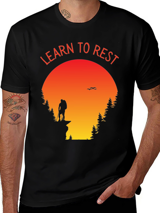 Learn to Rest Hiking T-Shirt - Sunset Silhouette