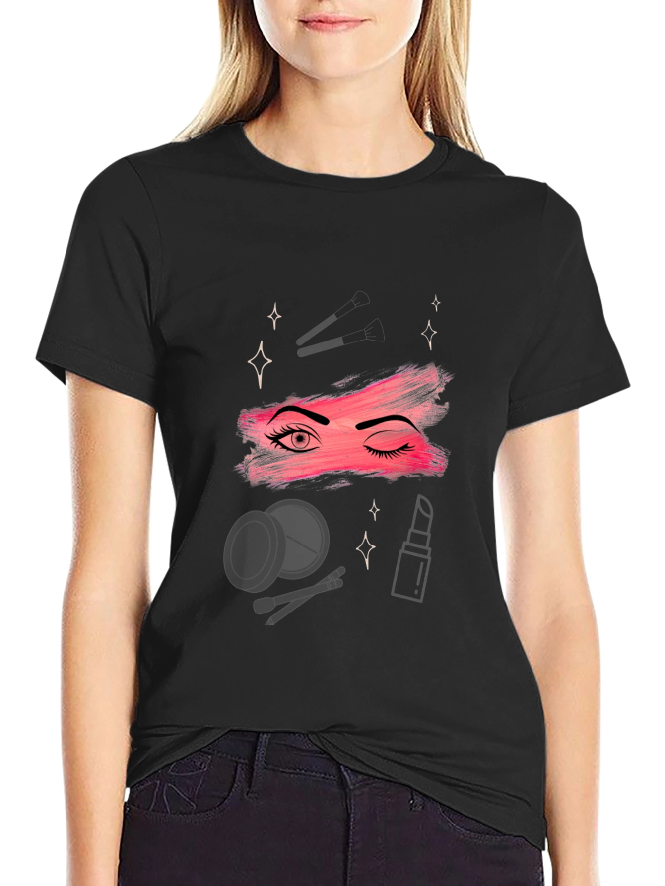 Makeup Graphic T-Shirt - Trendy Black Tee