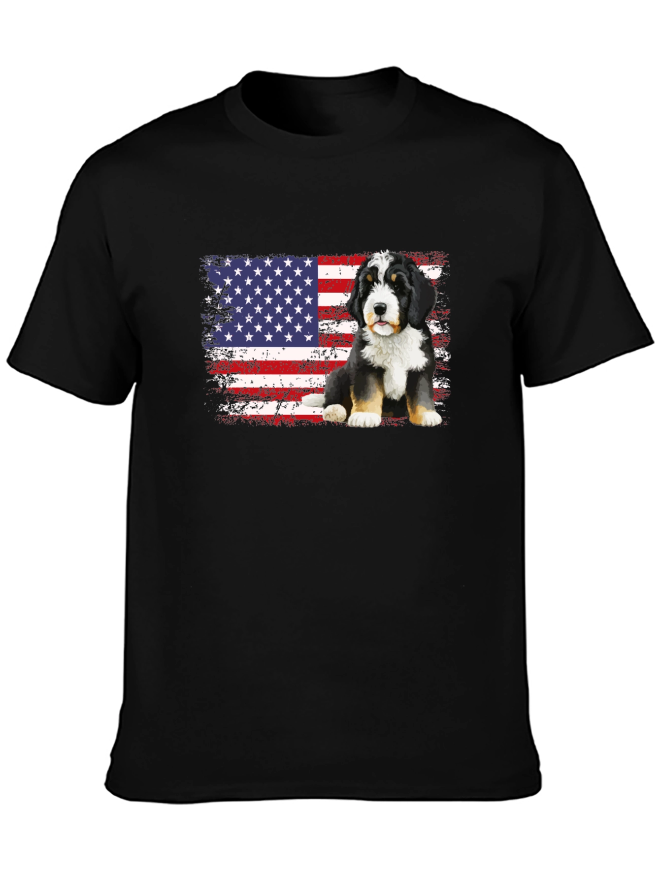 Bernese Mountain Dog American Flag T-Shirt