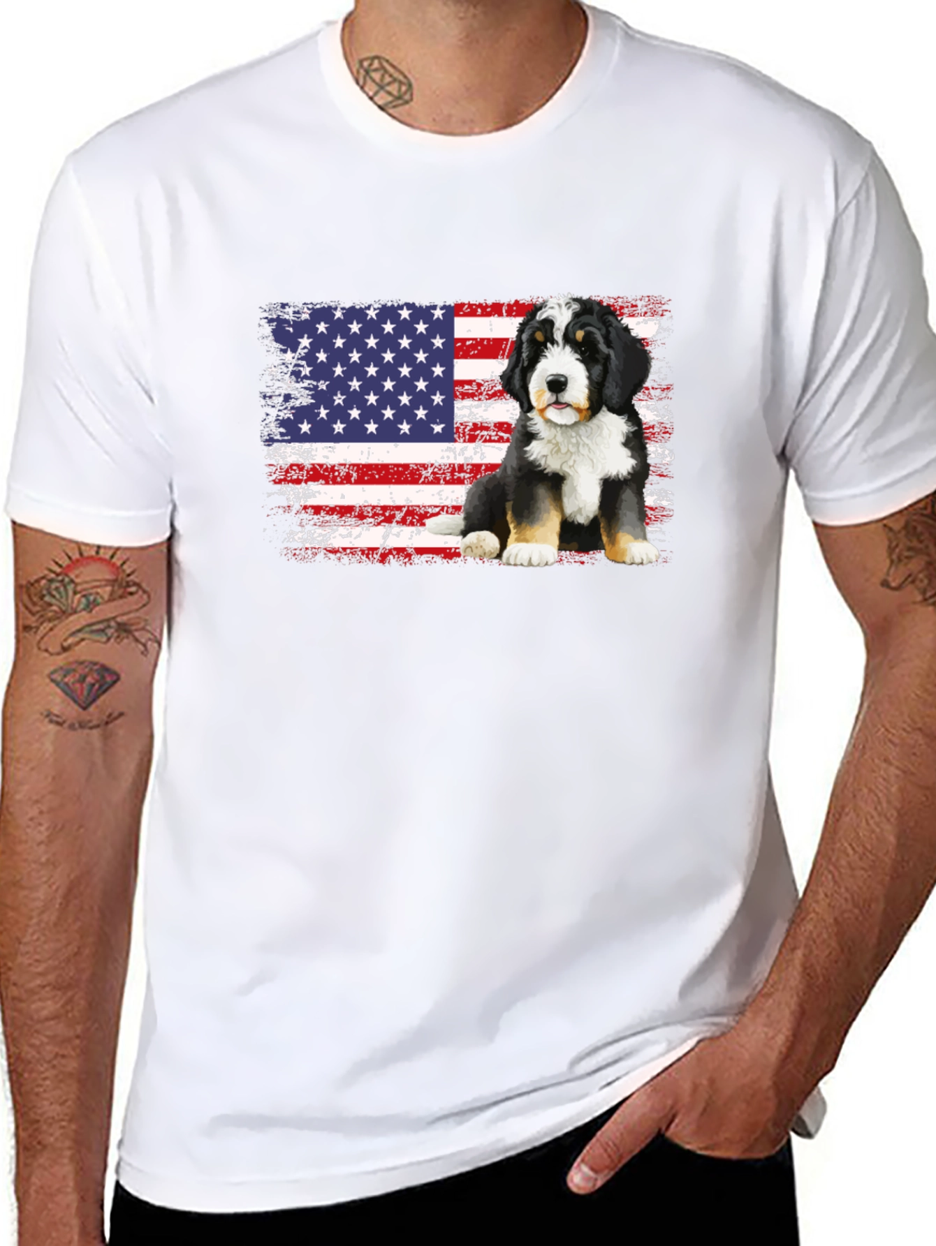 Bernese Mountain Dog American Flag T-Shirt