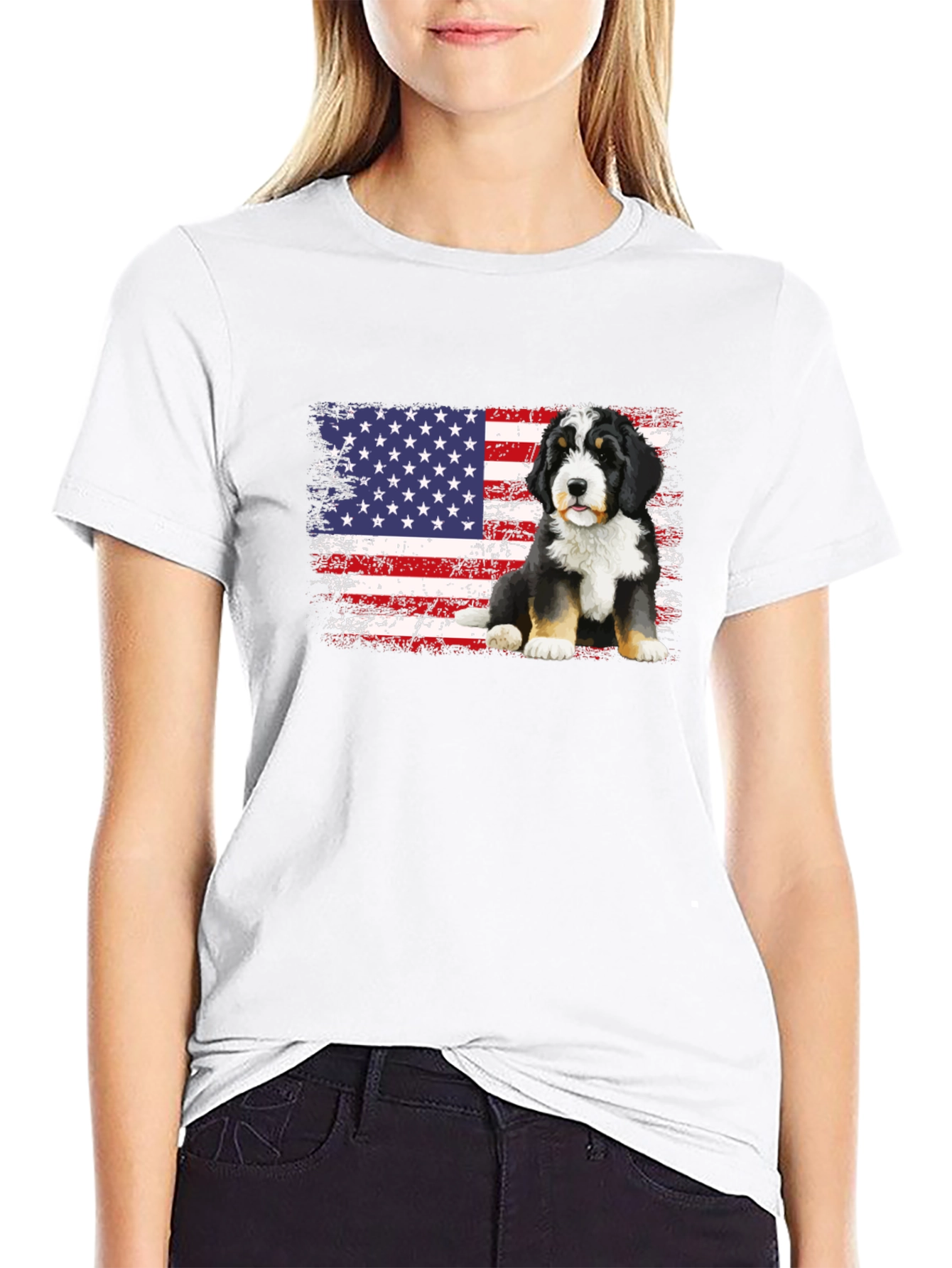 Bernese Mountain Dog American Flag T-Shirt
