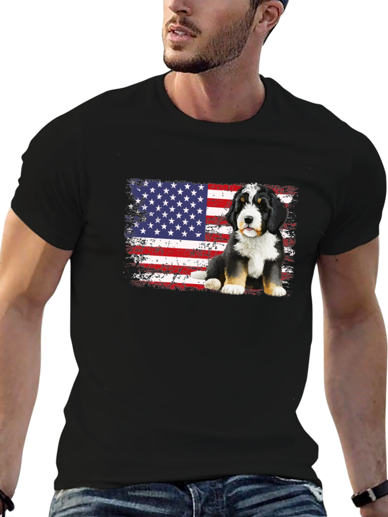 Bernese Mountain Dog American Flag T-Shirt