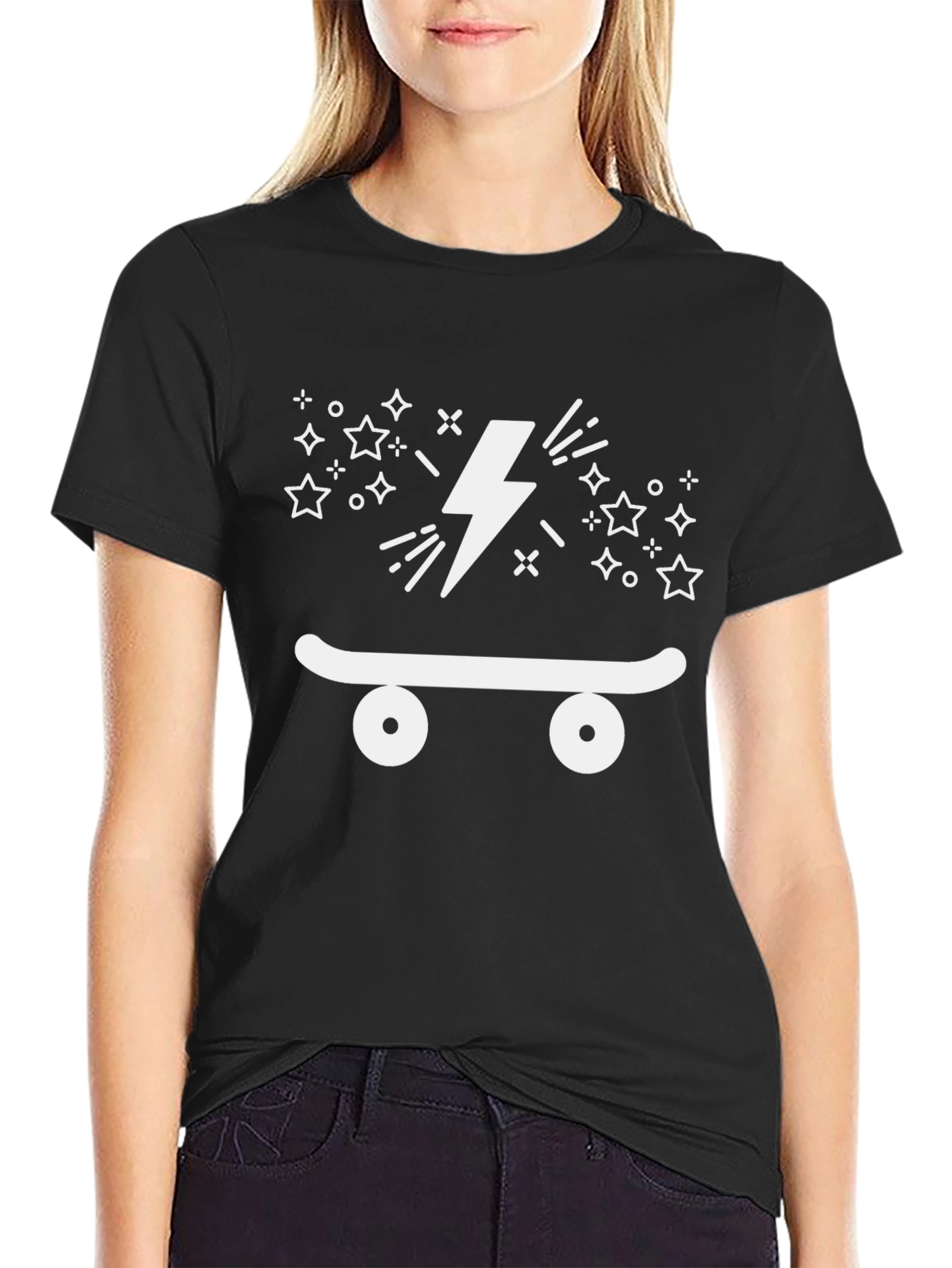 Skateboarding Lightning Bolt Graphic Tee - Cool Black T-Shirt
