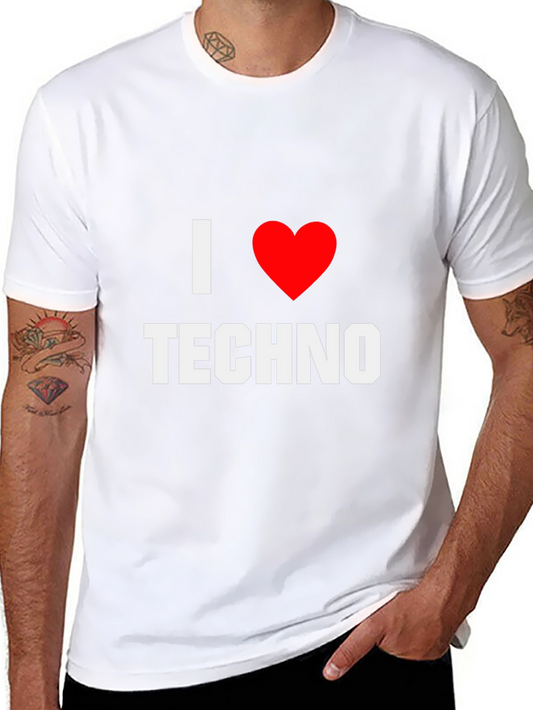 I Heart Techno Black T-Shirt Music Lover Tee