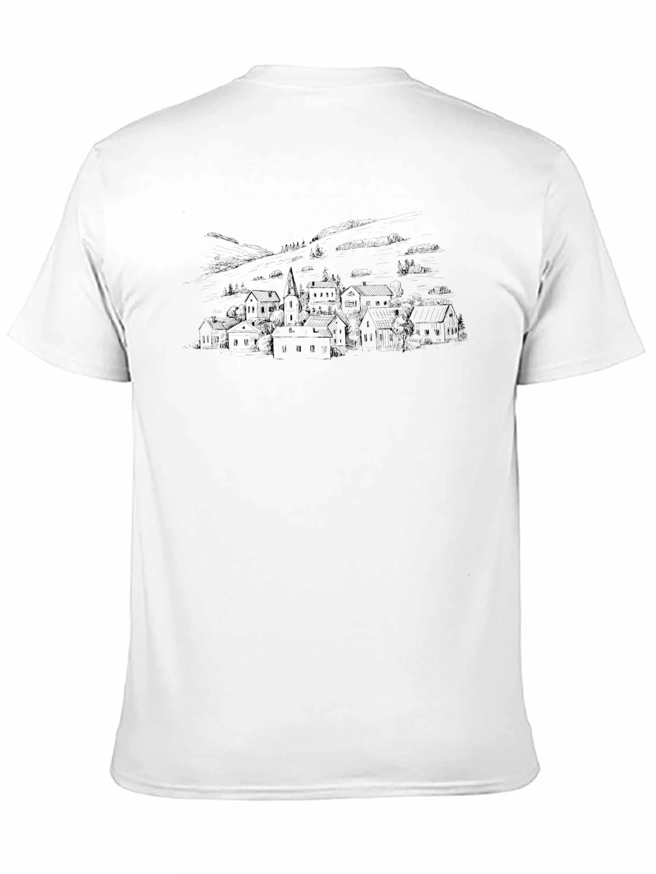 Village Sketch Tee - Classic Black Cotton