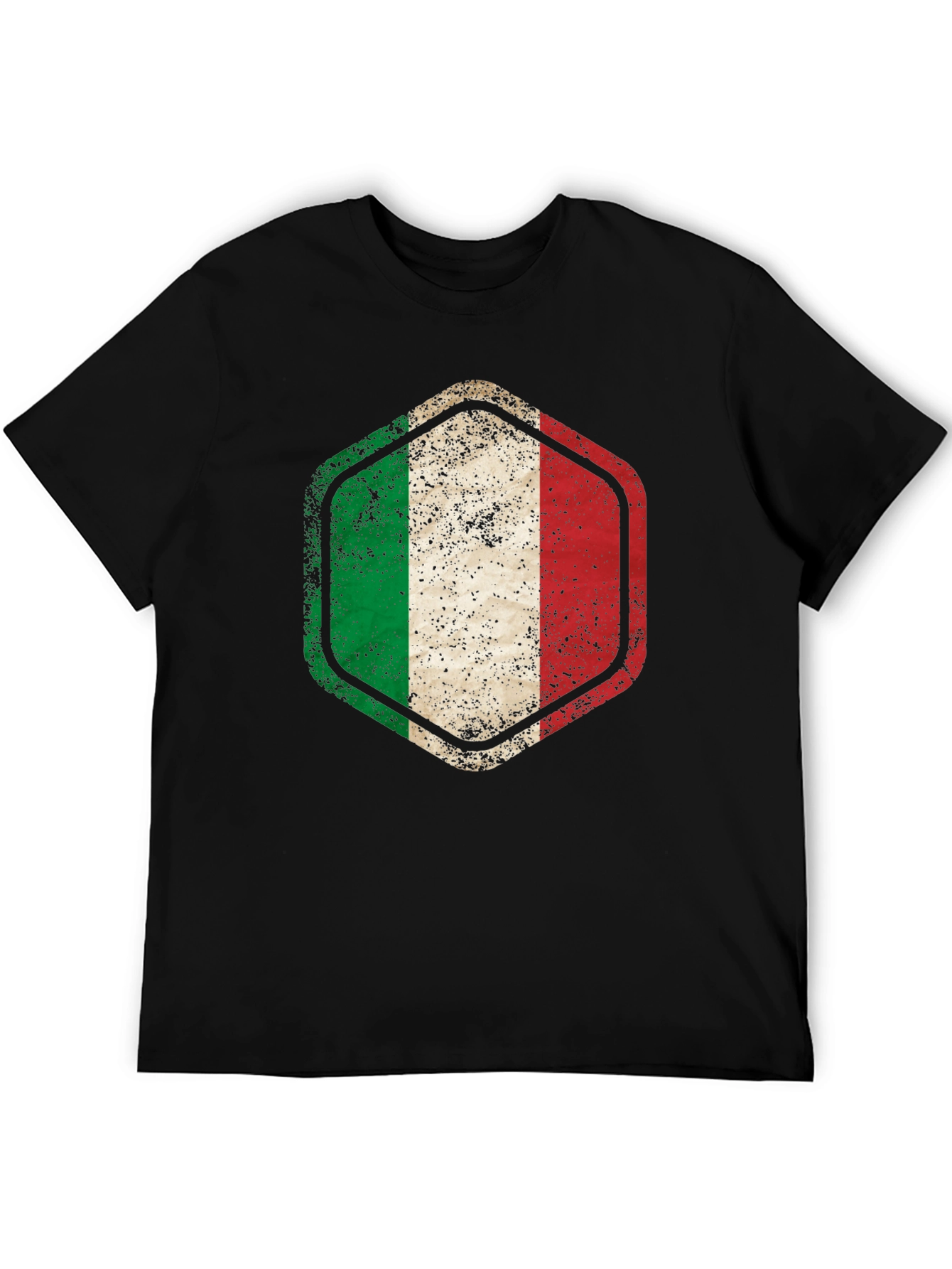 Italy Flag Hexagon Black T-Shirt