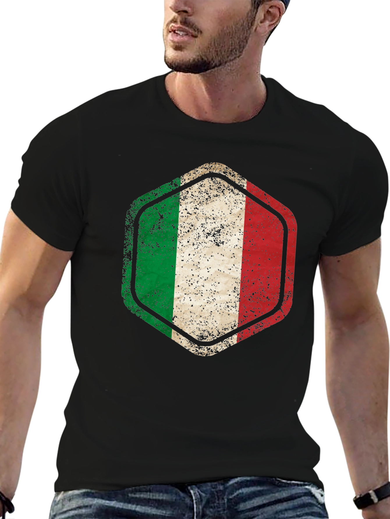 Italy Flag Hexagon Black T-Shirt