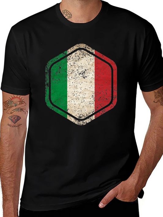 Italy Flag Hexagon Black T-Shirt