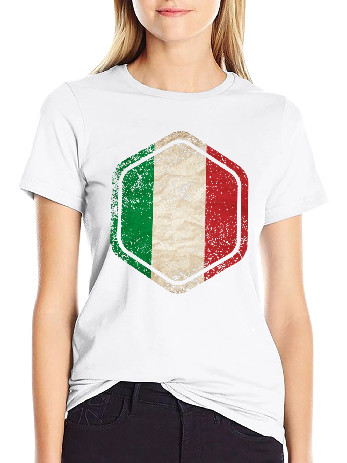 Italy Flag Hexagon Black T-Shirt