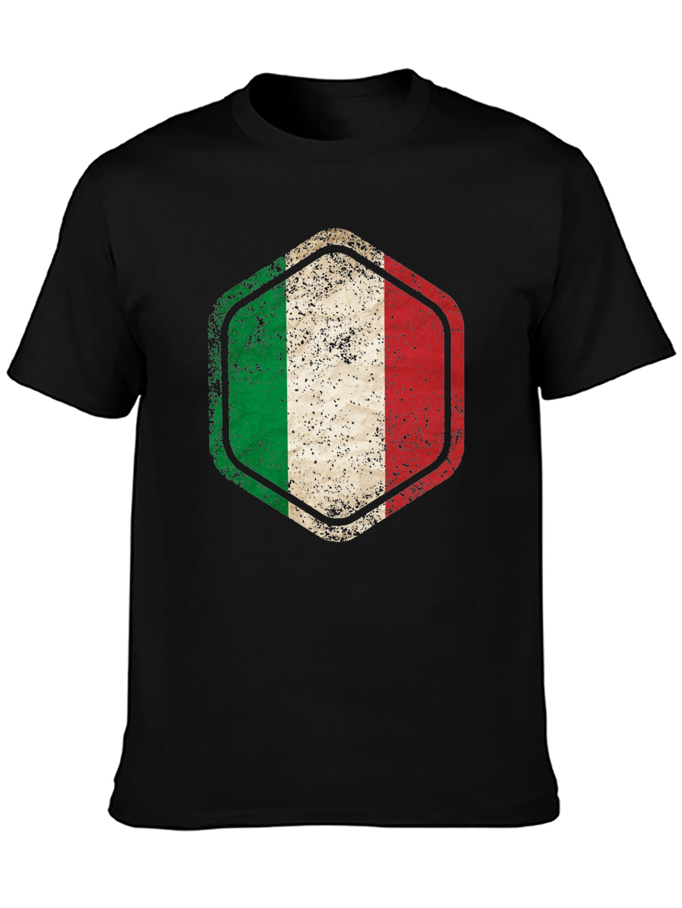Italy Flag Hexagon Black T-Shirt