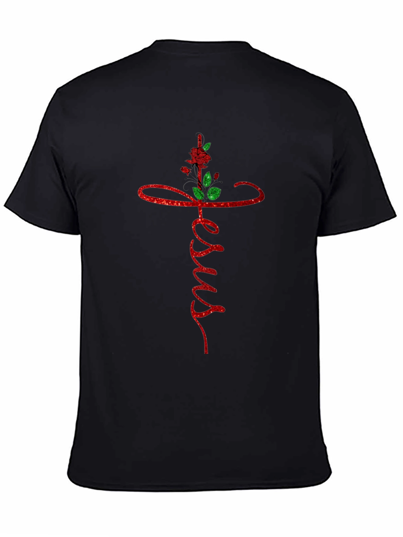 Jesus Cross Rose Graphic Tee - Black