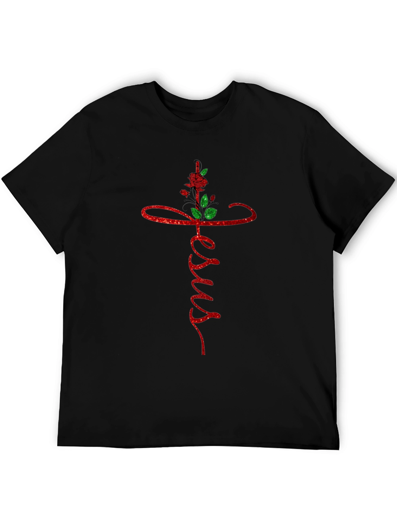 Jesus Cross Rose Graphic Tee - Black