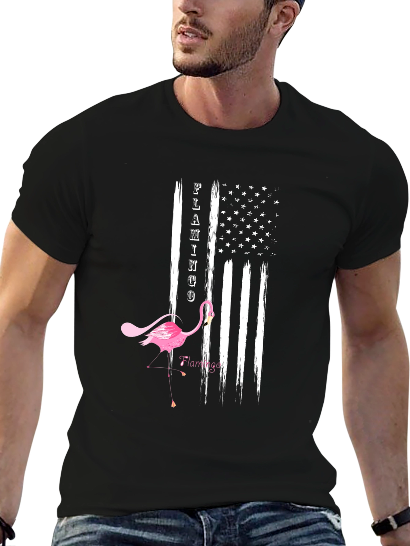 Flamingo American Flag T-Shirt Patriotic Tee