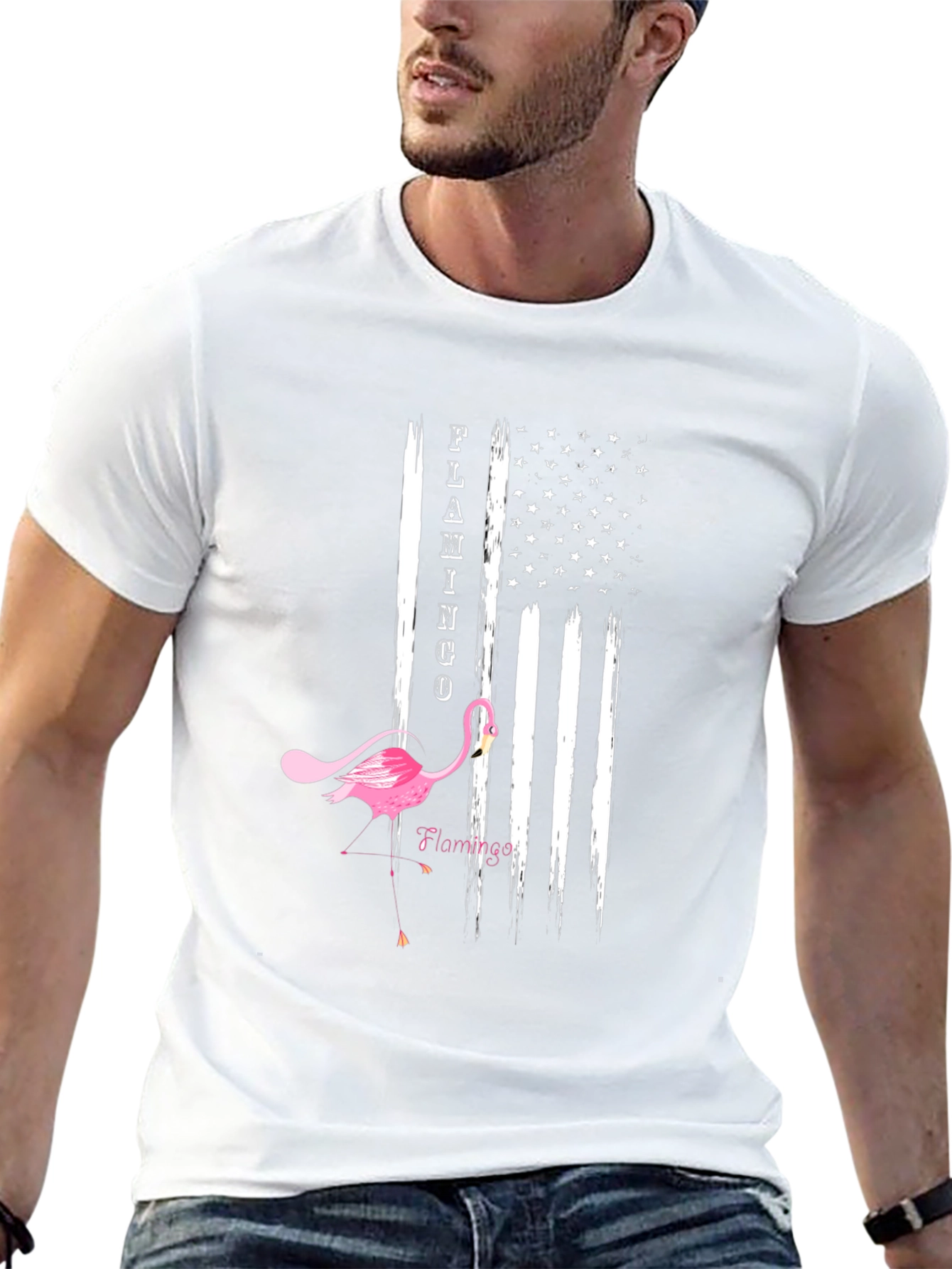 Flamingo American Flag T-Shirt Patriotic Tee
