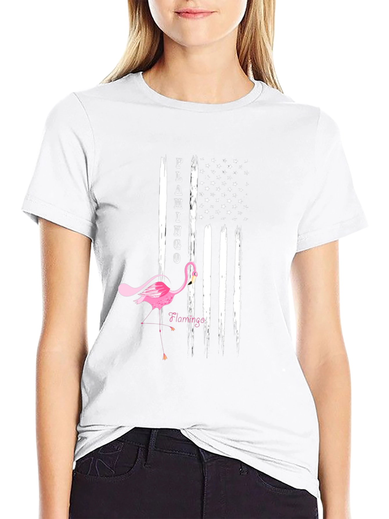 Flamingo American Flag T-Shirt Patriotic Tee