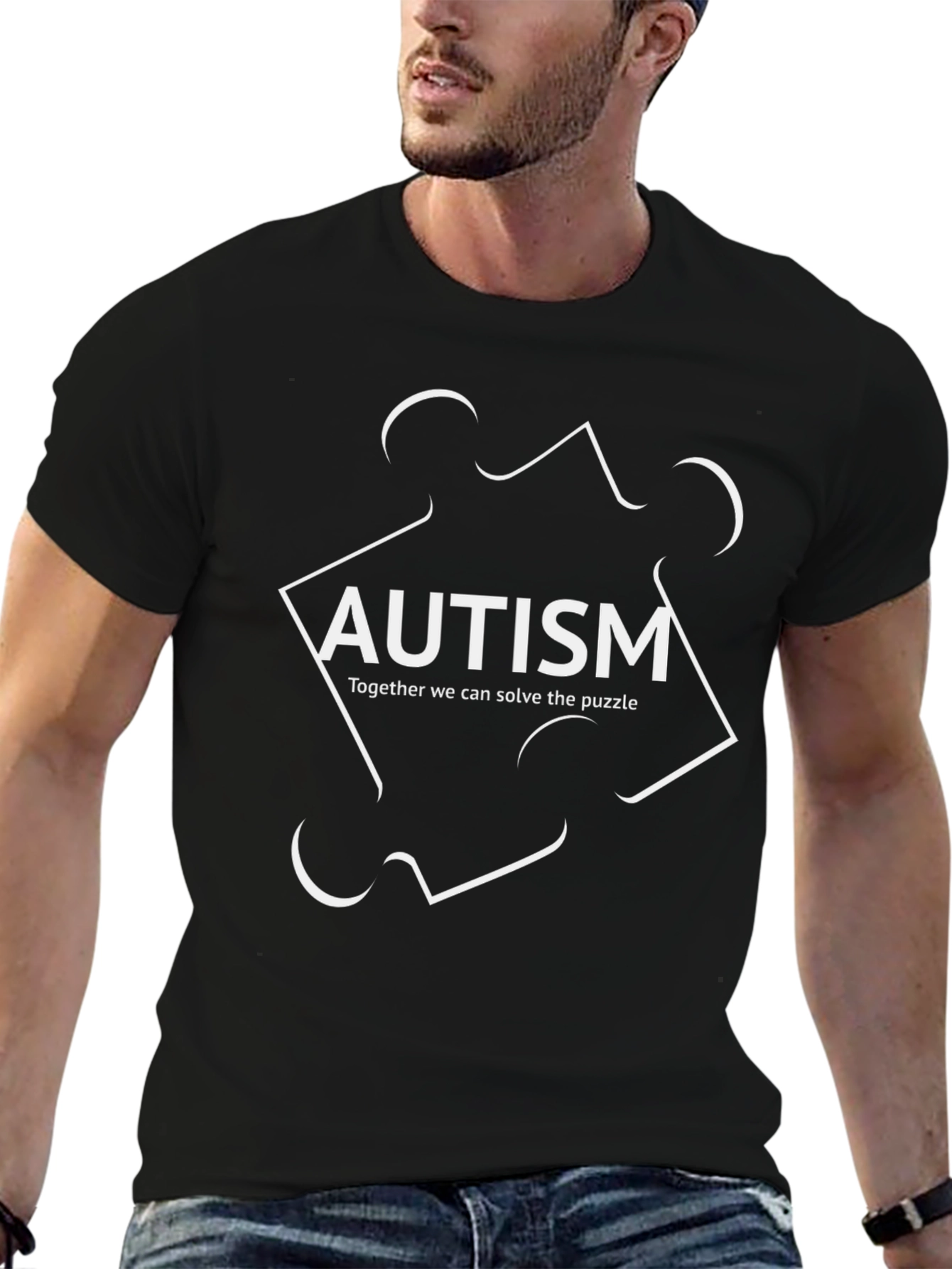 Autism Awareness Puzzle Piece Graphic Tee - Black