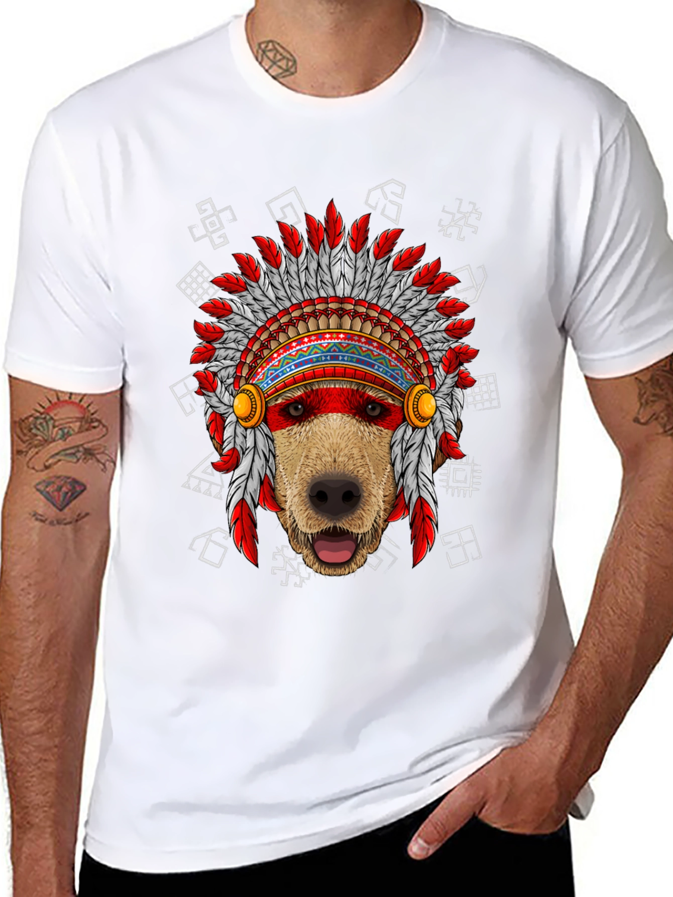 Dog Headdress Graphic Tee - Native American Indian Style