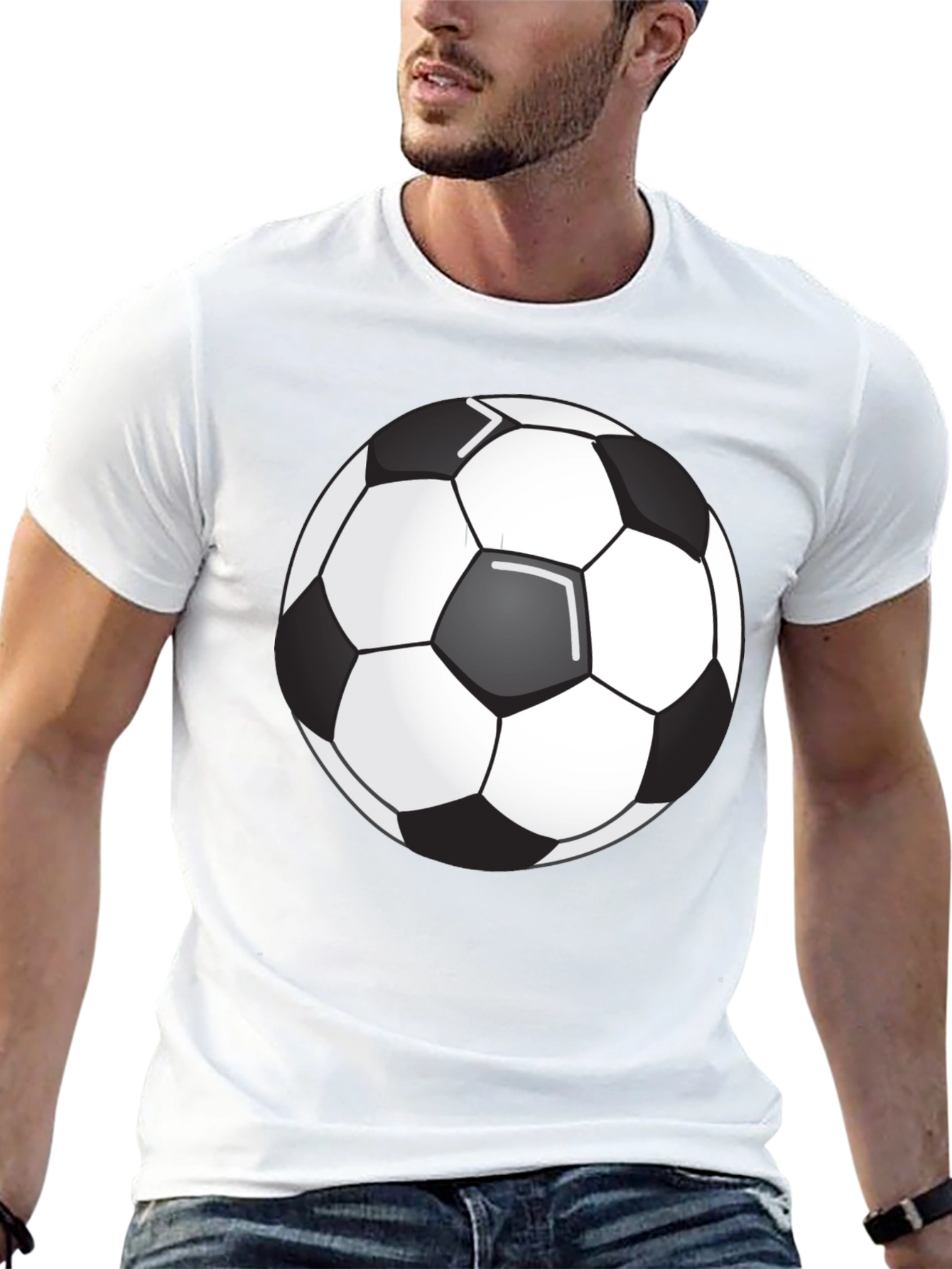 Soccer Ball Graphic Tee - Black Cotton Blend T-Shirt
