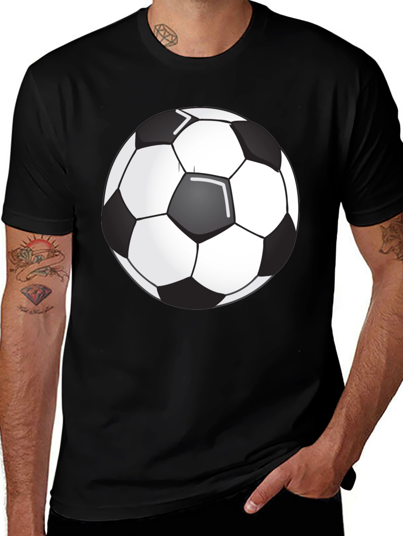 Soccer Ball Graphic Tee - Black Cotton Blend T-Shirt