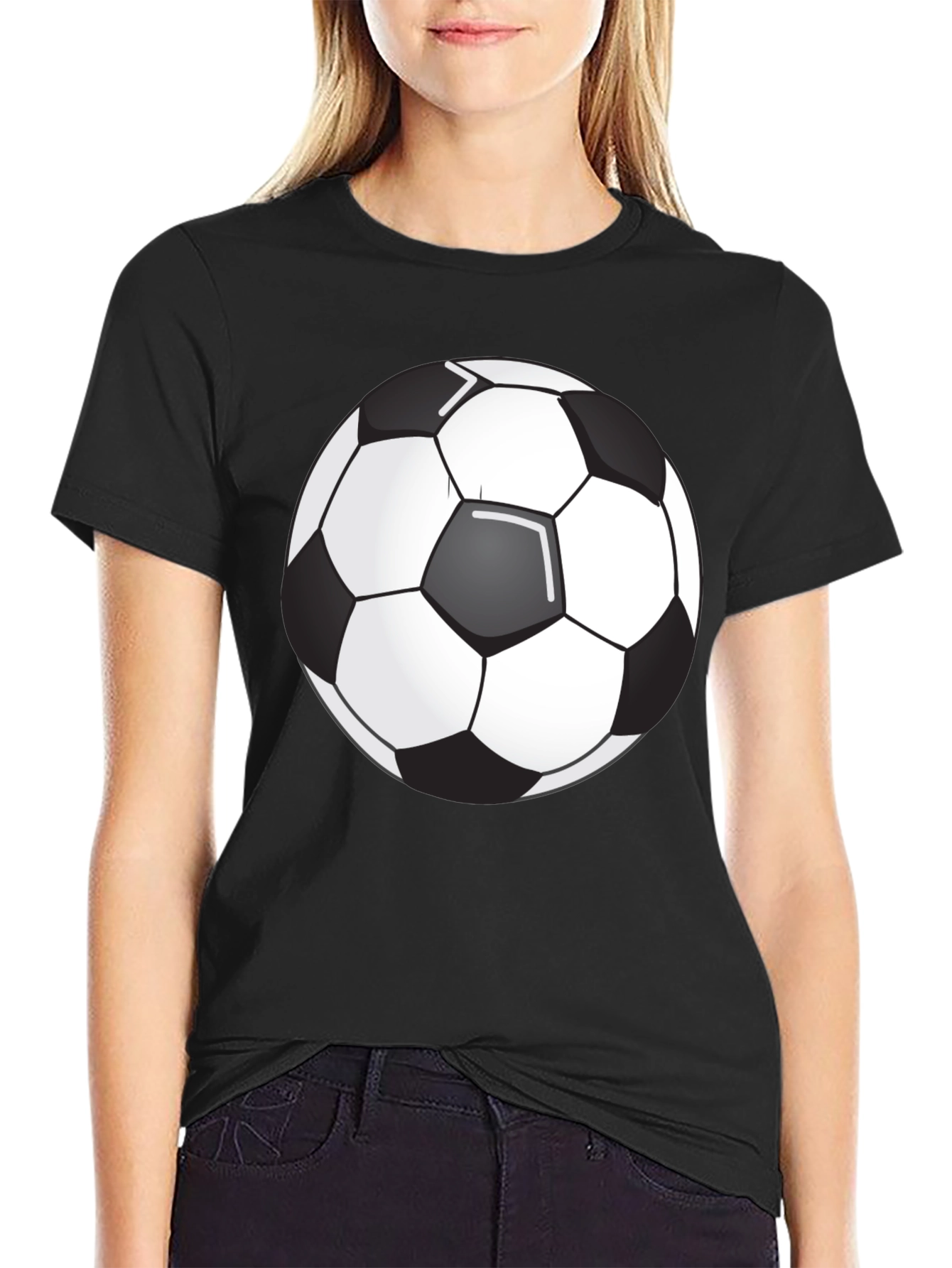 Soccer Ball Graphic Tee - Black Cotton Blend T-Shirt