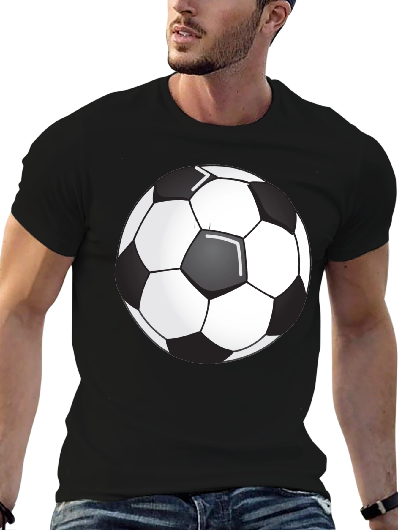 Soccer Ball Graphic Tee - Black Cotton Blend T-Shirt