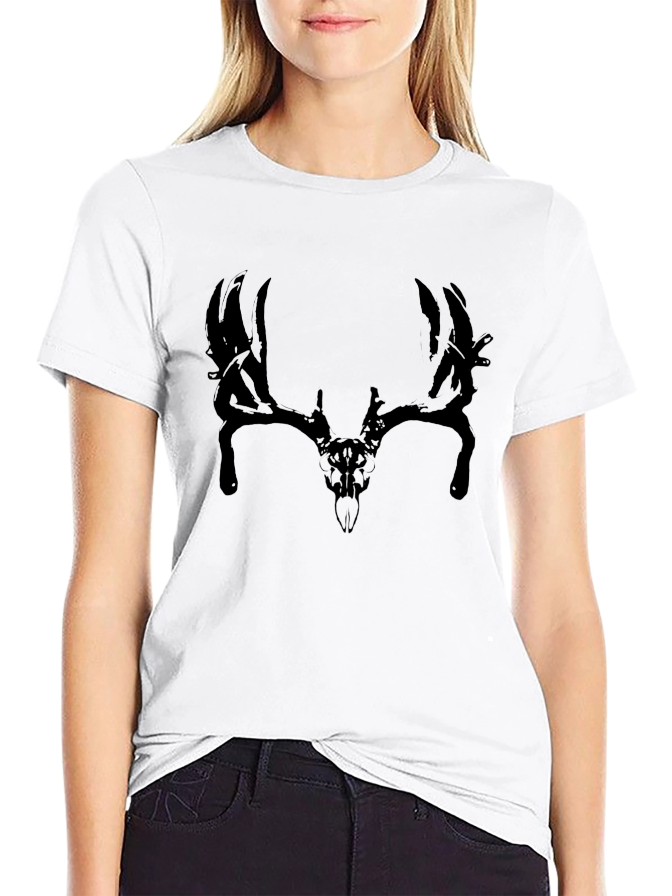 Mens Black T-Shirt with Deer Skull Graphic