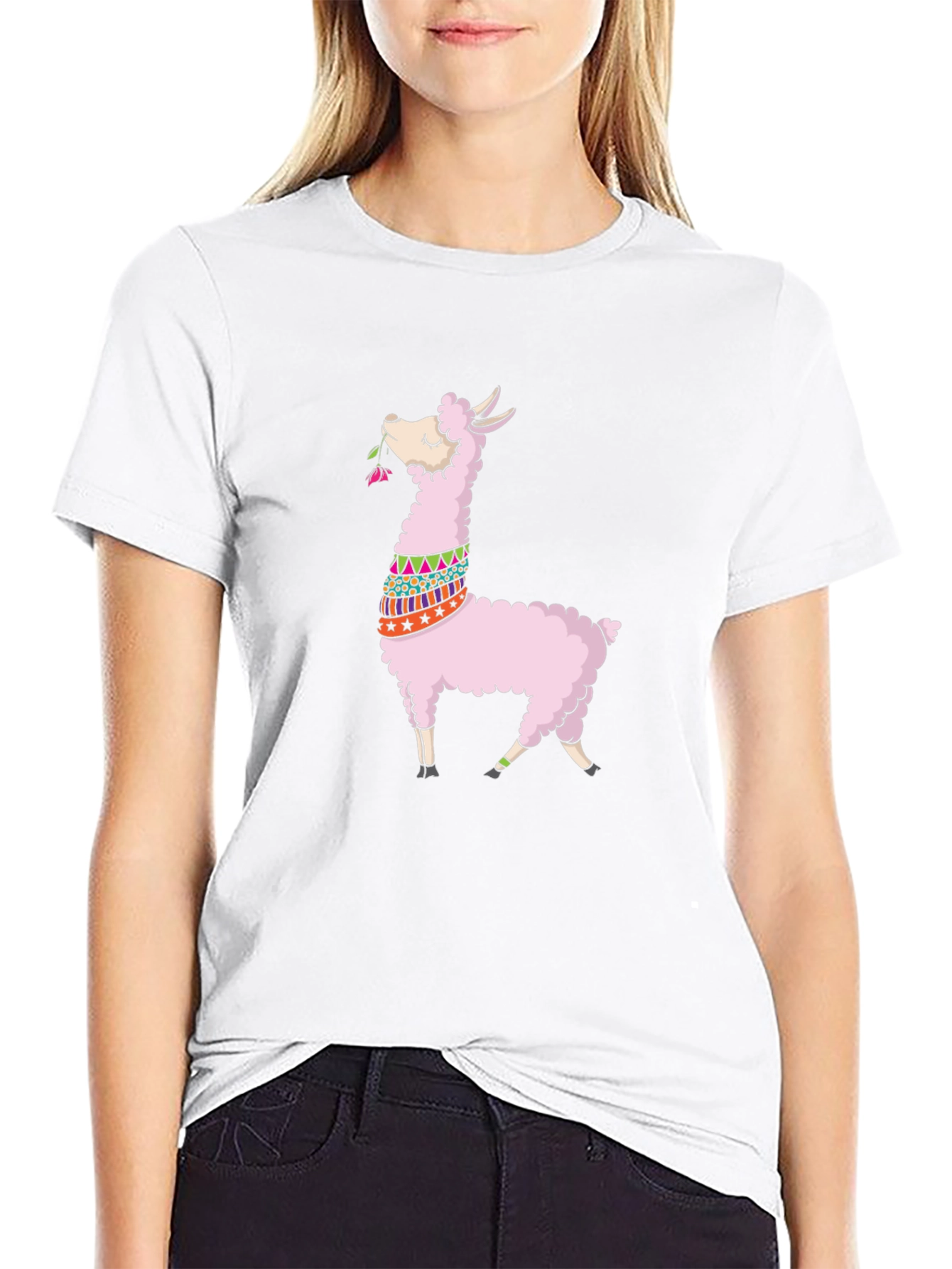 Llama Graphic Tee - Black Cotton T-Shirt