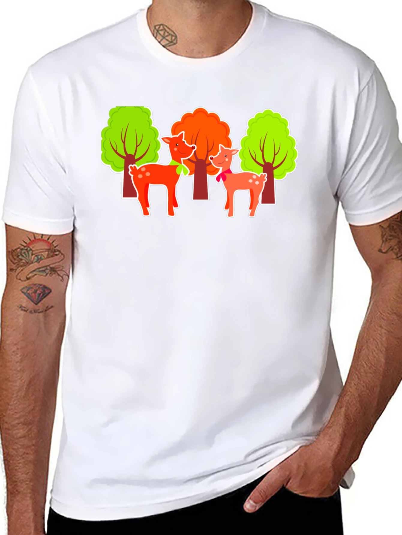 Deer & Trees Graphic Black T-Shirt