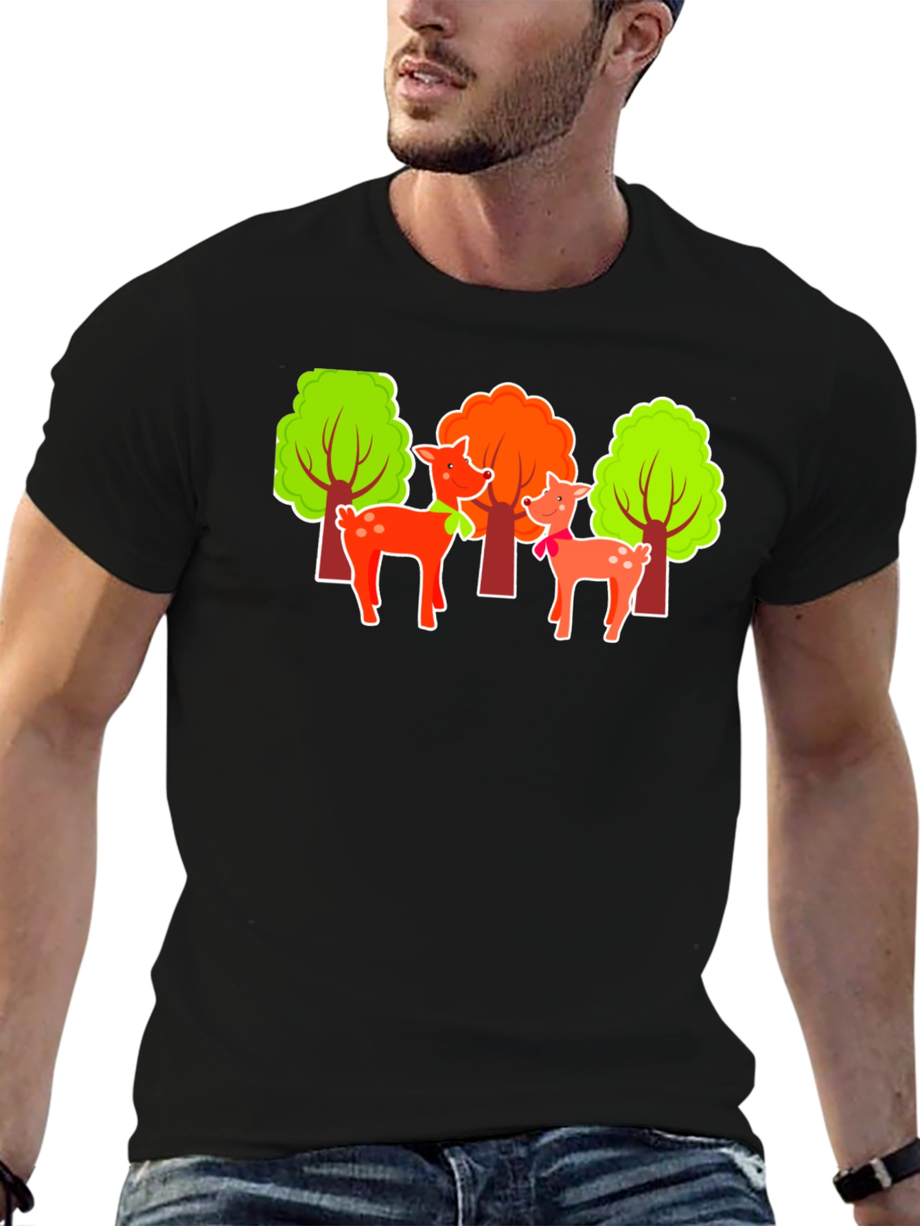 Deer & Trees Graphic Black T-Shirt