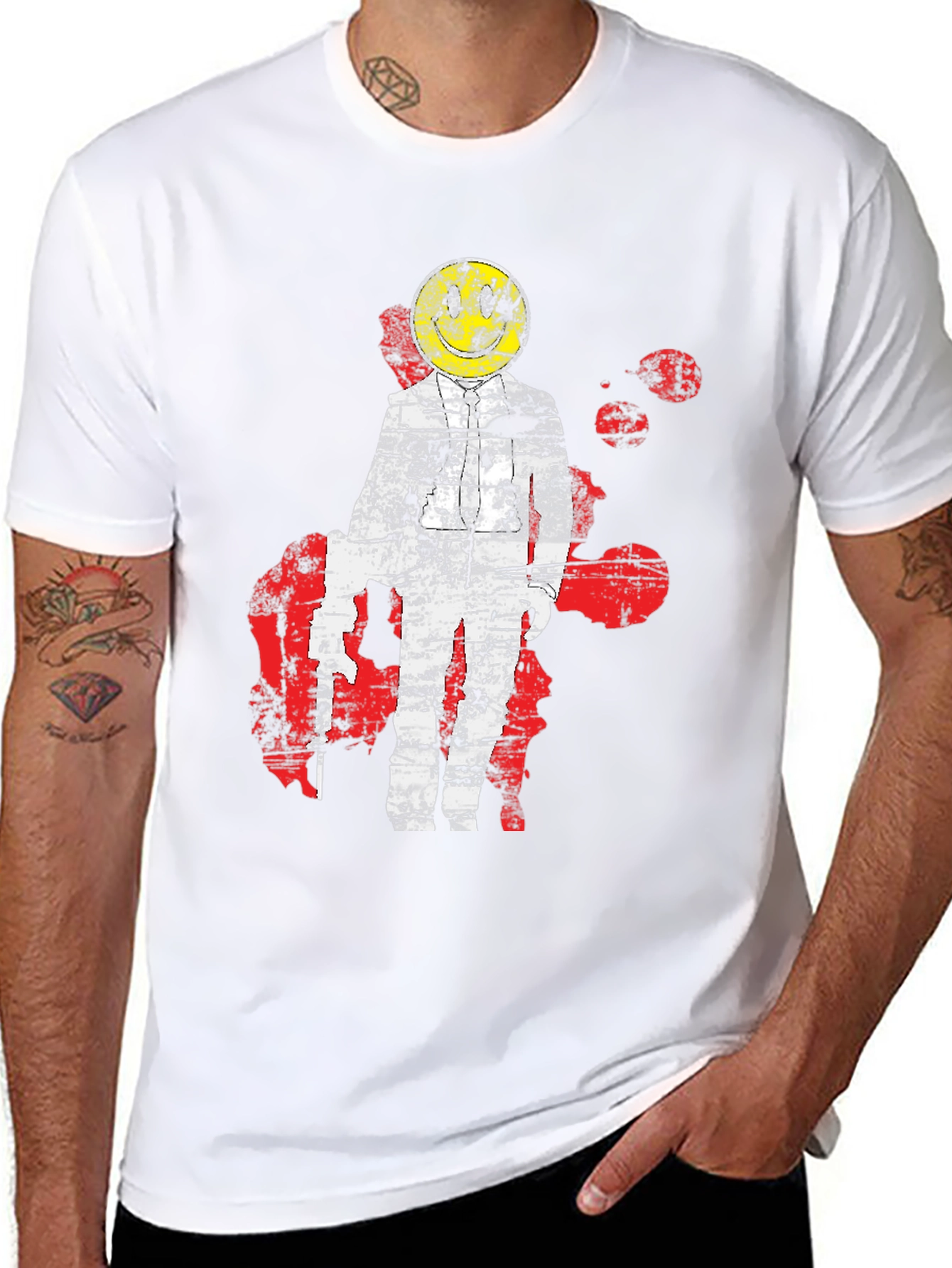 Distressed Astronaut Smiley Graphic T-Shirt