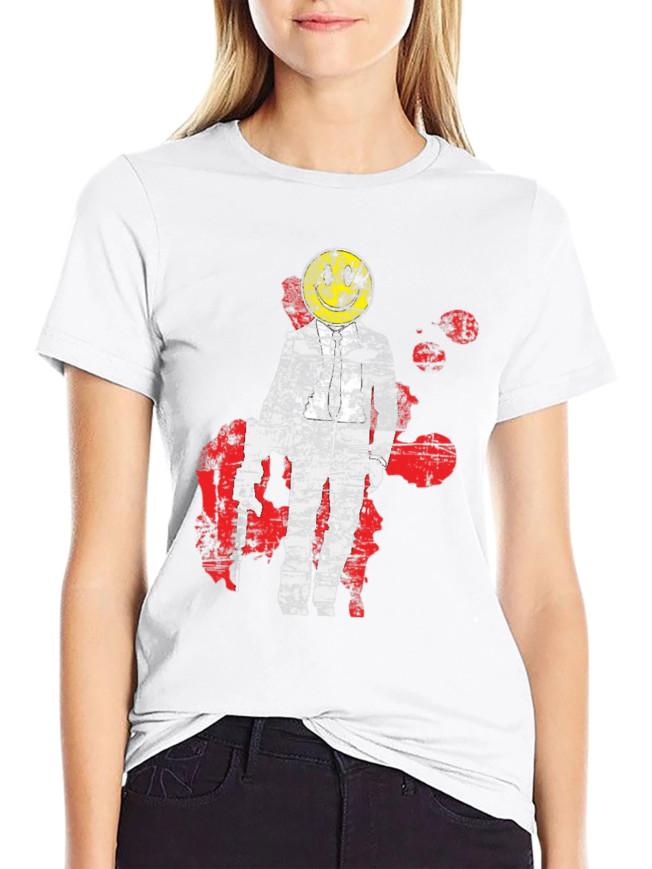 Distressed Astronaut Smiley Graphic T-Shirt