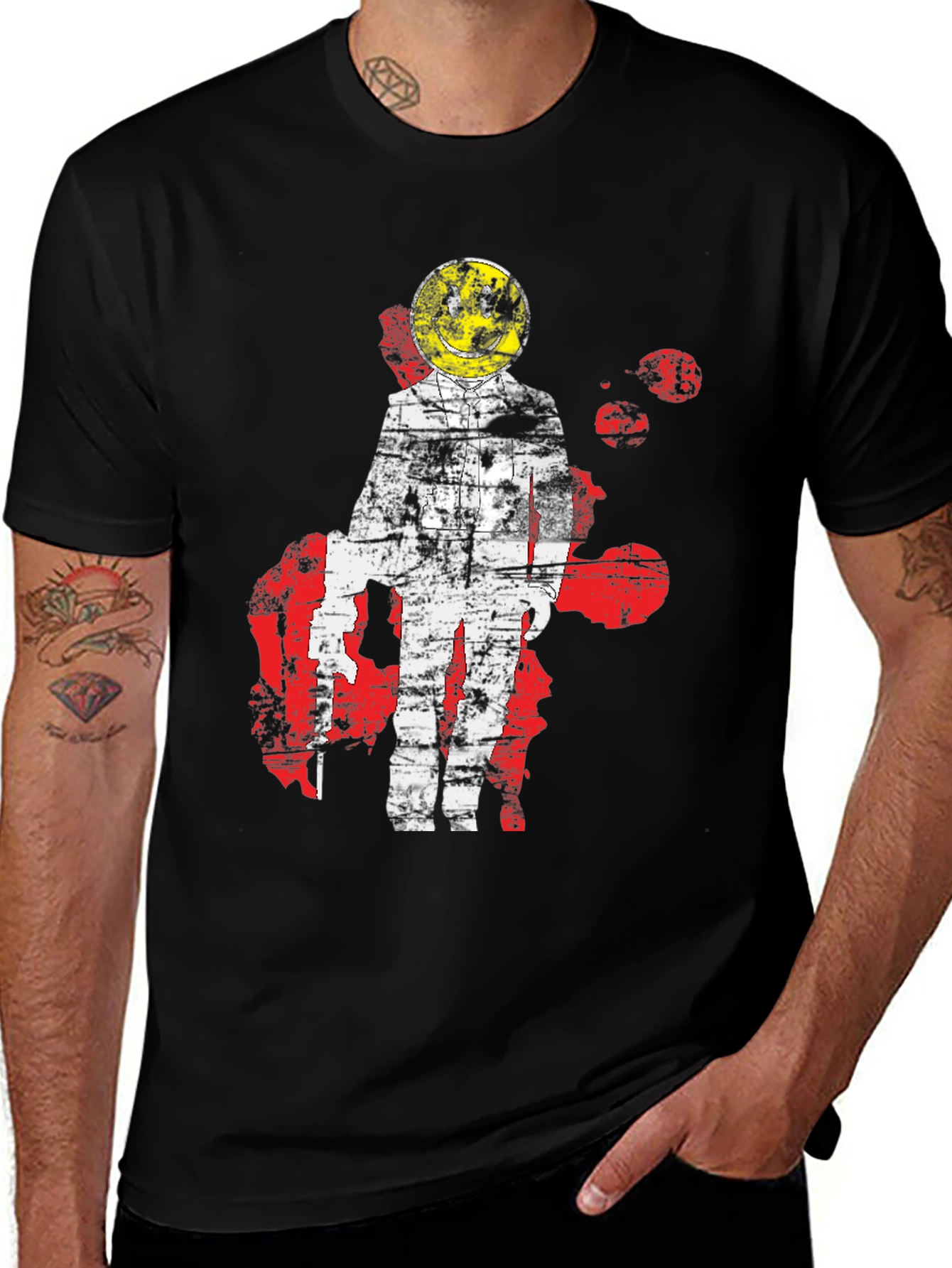 Distressed Astronaut Smiley Graphic T-Shirt